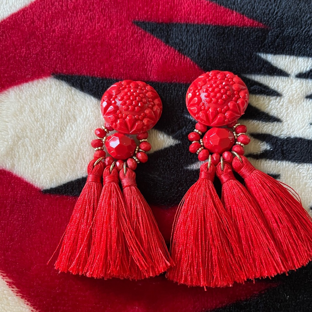 Top shop red tassel earrings circa 2017